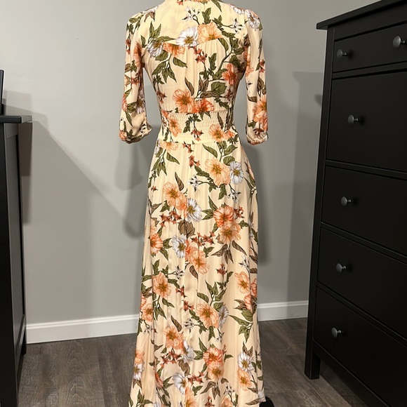 Jaase peach/orange floral bohemian maxi dress with button stern front size XS - Picture 3 of 11